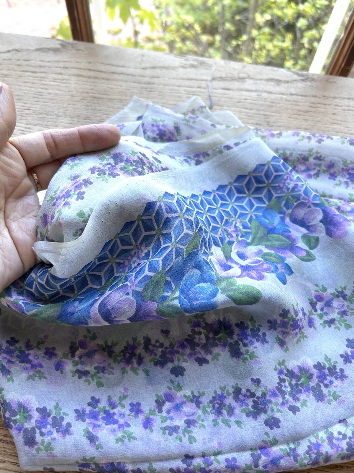 Vintage 100% Silk Chiffon Floral Fabric 36” Wide 81” Long Italy
