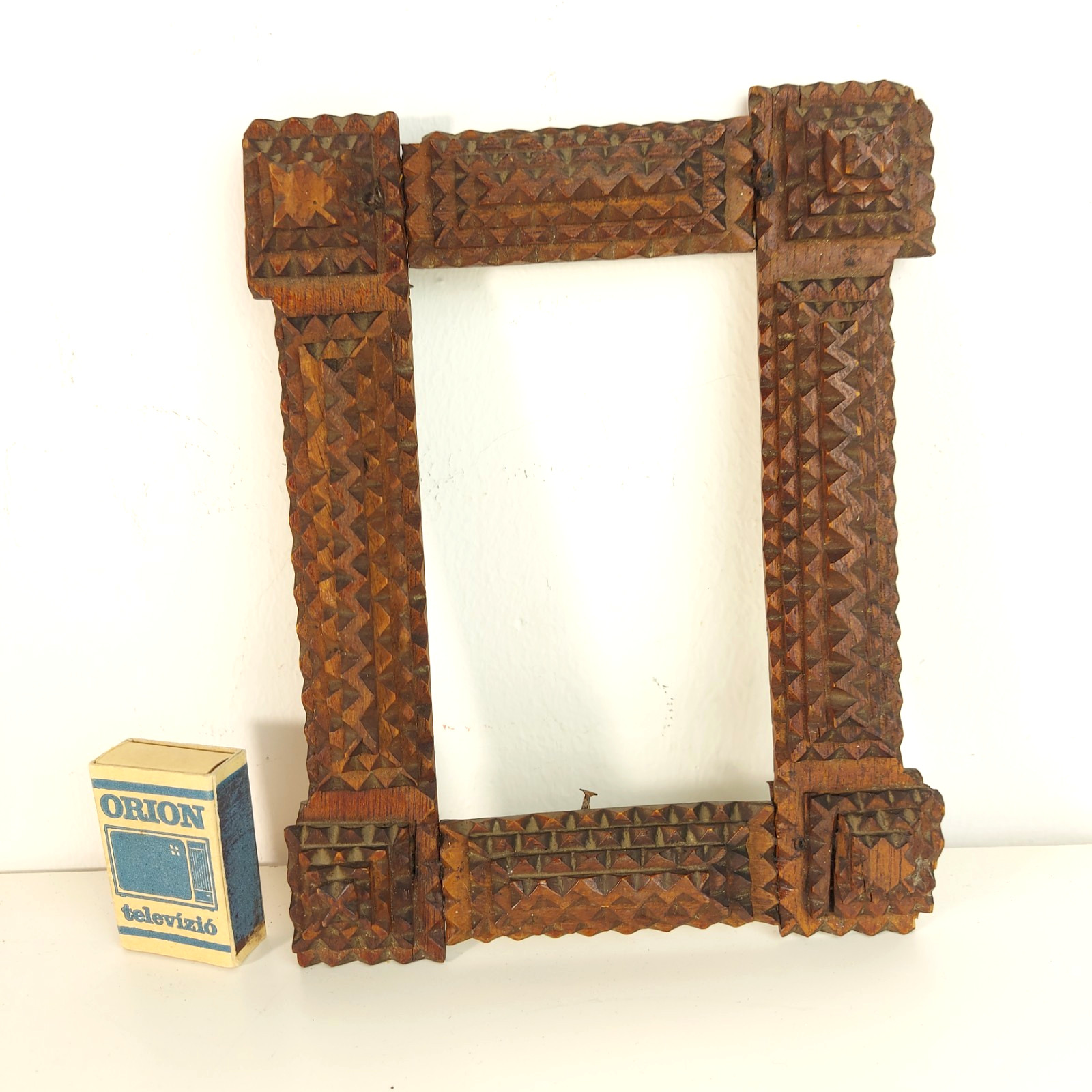 Vintage Wooden Tramp Art Photo Frame