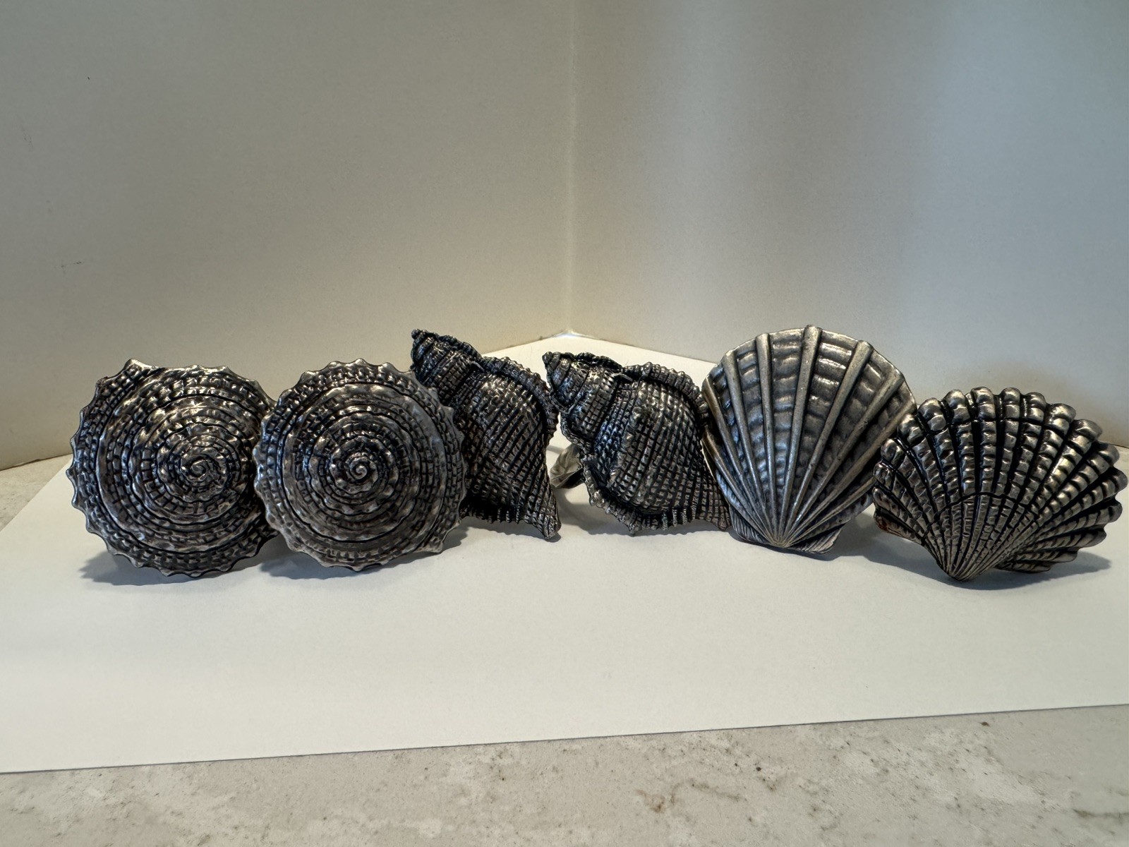 Vintage Beaulieu Vineyard BV Pewter Seashell Napkin Rings – Set of 6