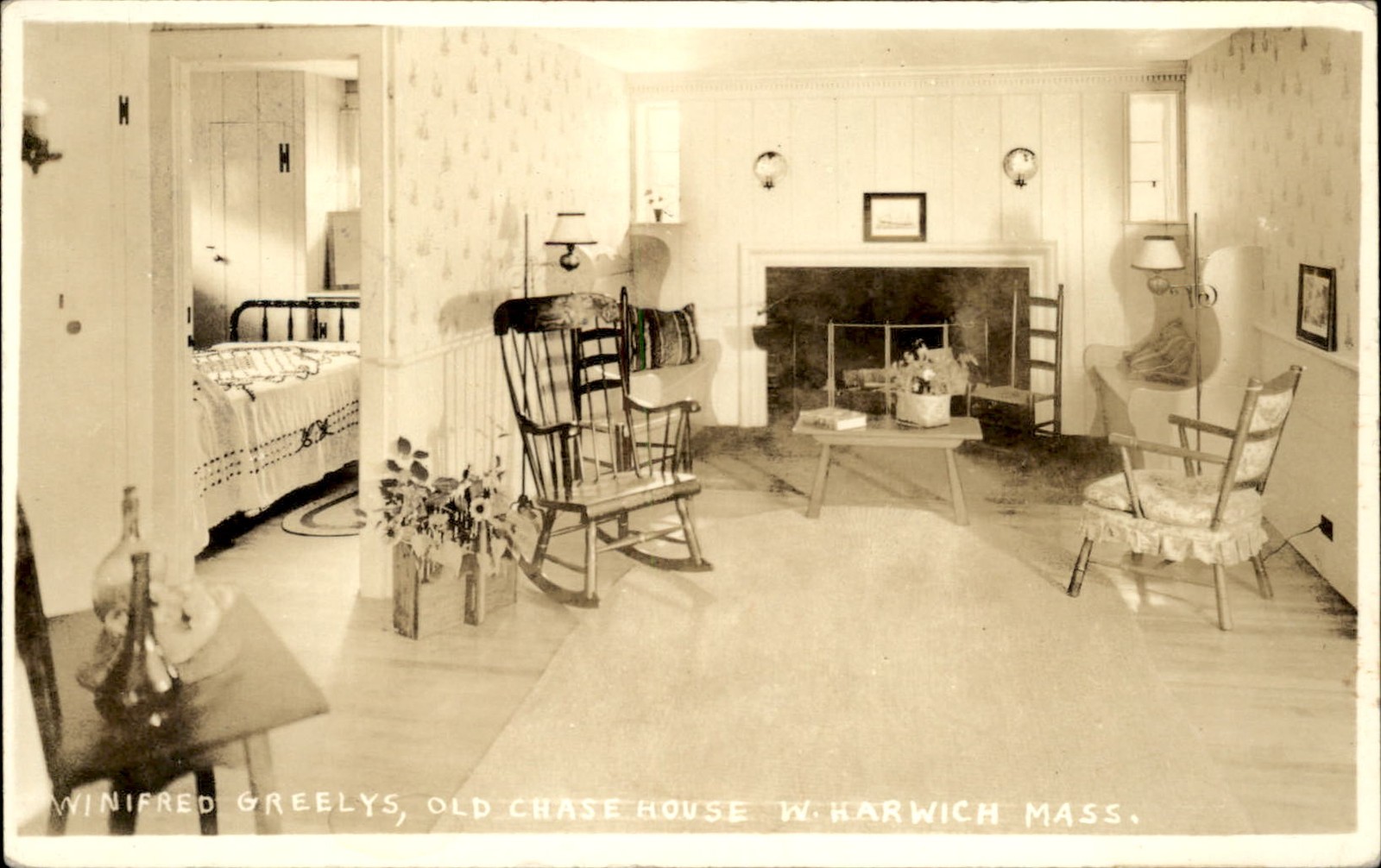 W. Harwich MA Interior Room Old Chase House c1910s Real Photo Vintage Postcard