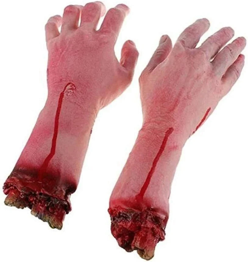 Realistic Severed Arms Halloween Props Bloody Red Scary Decorations 2 Pack