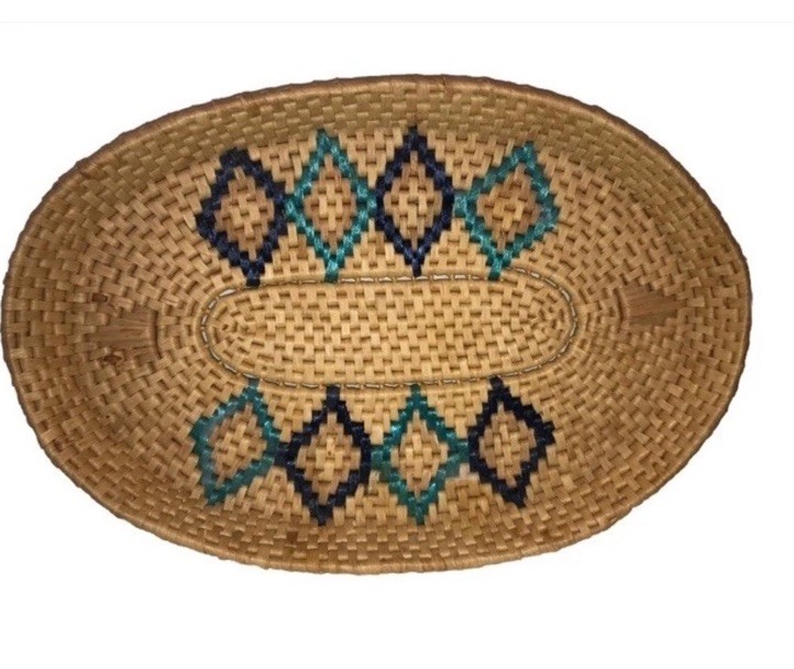 Vintage Coiled Straw Basket Tray Large 20\