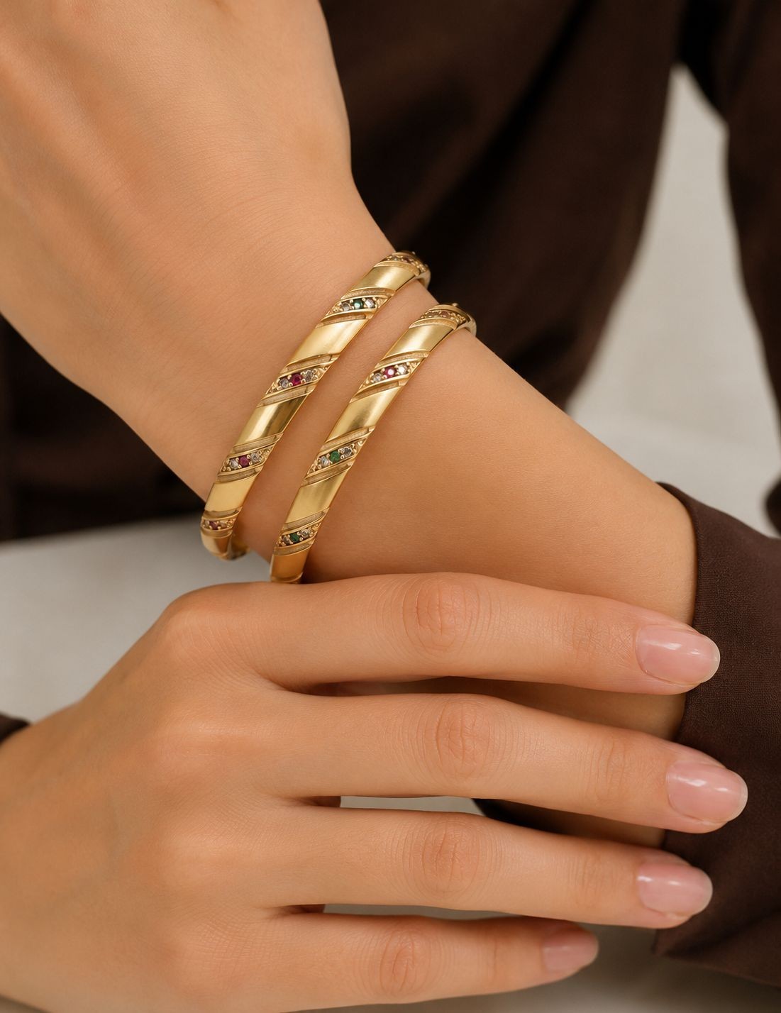 Premium Megenta Green Stone Brass Daily Wear Pack Of 2 bangles For Women & Girls