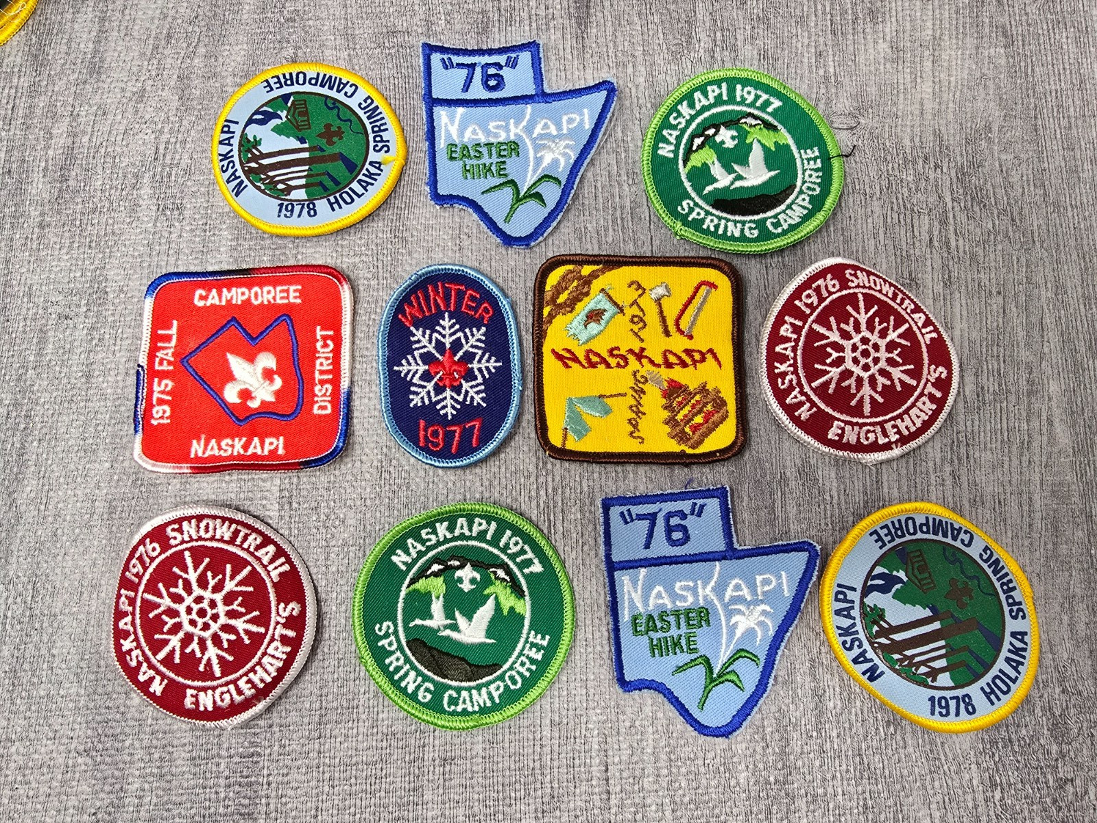 NOS 1970s BSA Naskapi Patch Lot Tall Pine Council Flint Michigan Boy Scouts 10pc