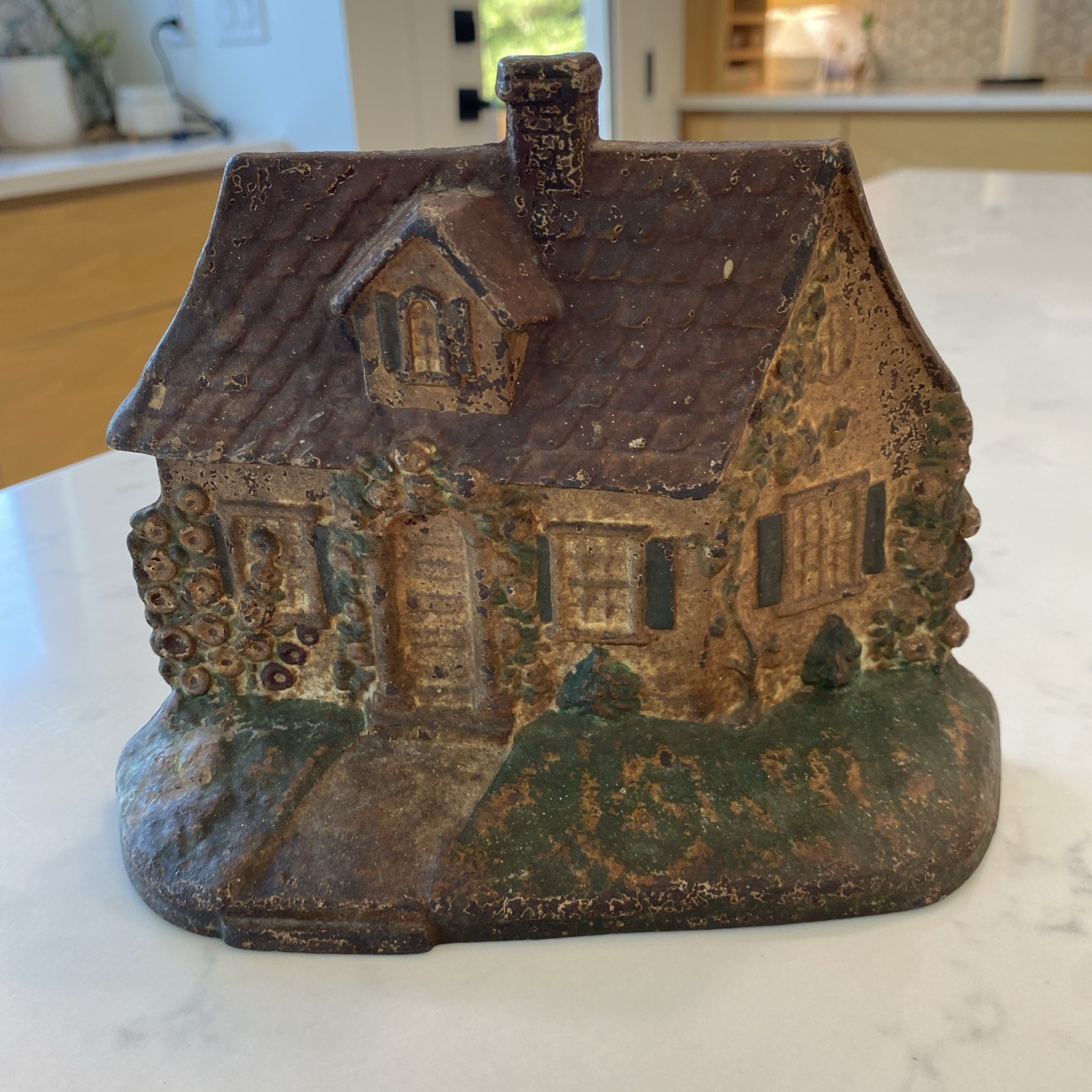 Antique Hubley #211 Cast Iron Doorstop Cape Cod Cottage Shape.  Original Paint.