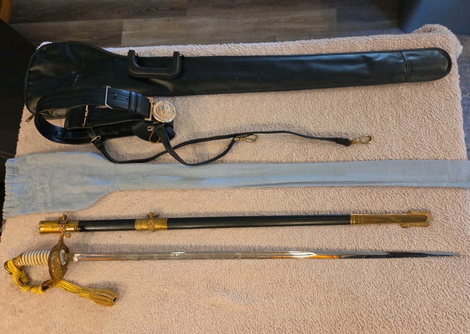 US Navy Officer Dress Sword M1852 Ceremonial Saber Scabbard Belt Case Set USN