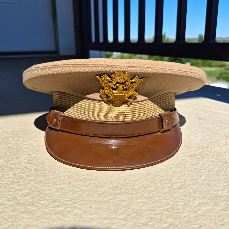 WW2 US Khaki Named Officer Visor Cap To Lt. Colonel Mint Condition