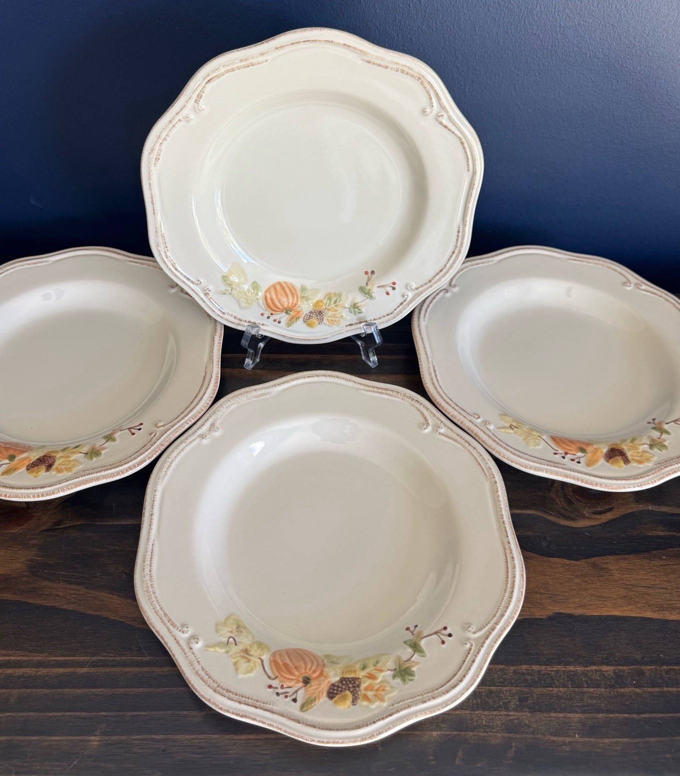Pfaltzgraff Plymouth Salad Plates Set of 4 Thanksgiving Fall 9” Scalloped EUC