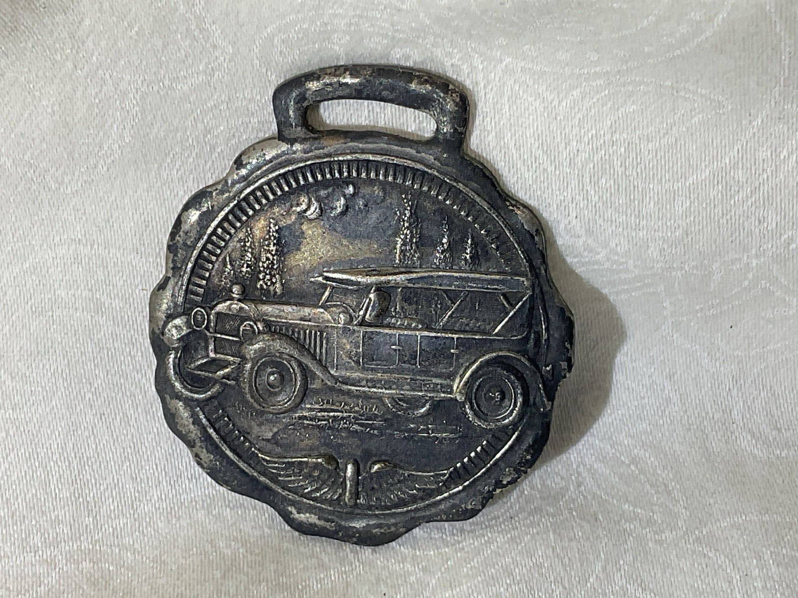 Vintage Antique Touring Car Watch Fob Winged Tire Logo 1920s 1930s Automobile