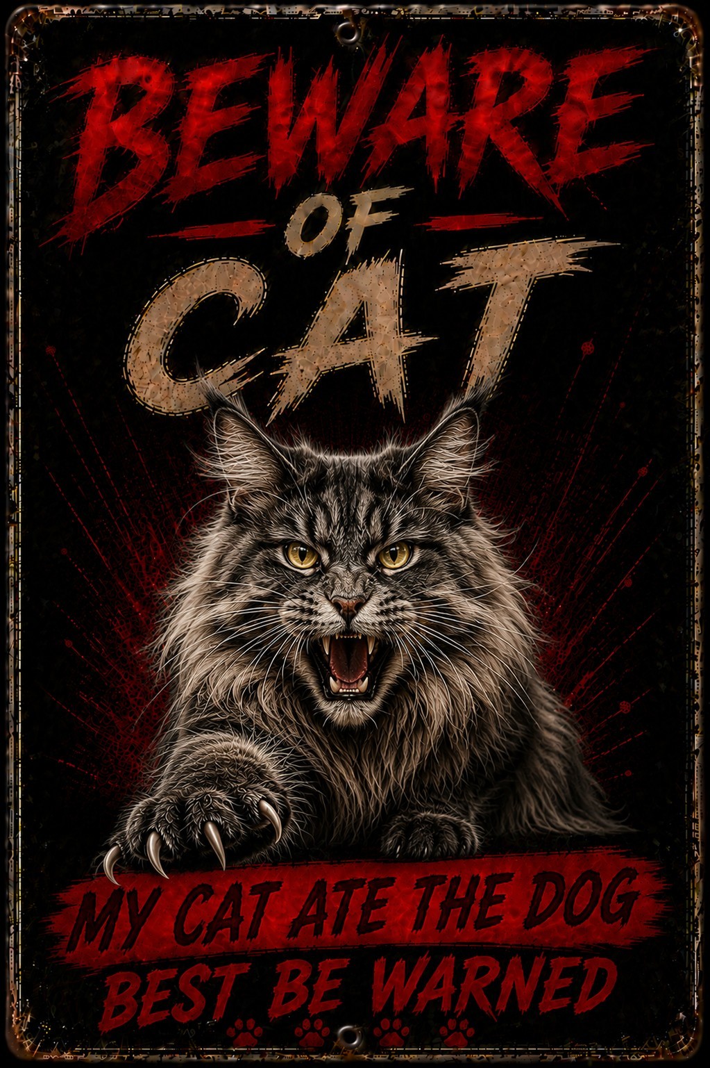 Maine Coon Cat Sign  Beware of Maine Coon  Beware of Cat Sign  