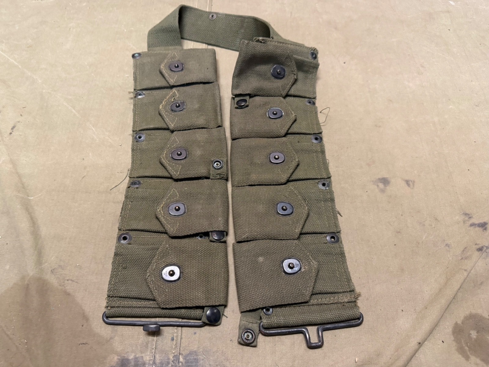 ORIGINAL WWII US MARINE USMC M1 GARAND RIFLE 10 POCKET AMMO BELT-OD#7,USMC MARKD