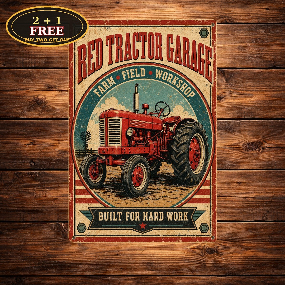 Vintage Red Tractor Farm Machinery Metal Tin Sign Country Decor