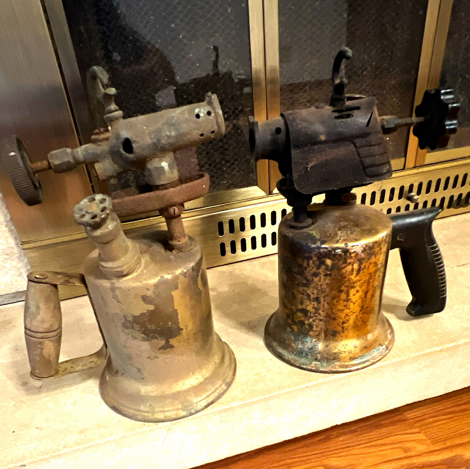 Lot of 2 Vintage Metal Blowtorches Soldering Torches w/ Metal Fuel Tanks