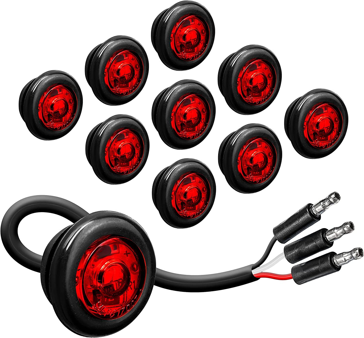 10pc 3/4 Inch Round Trailer LED Marker Light 3 Wire/Turn Brake Tail Lights Set