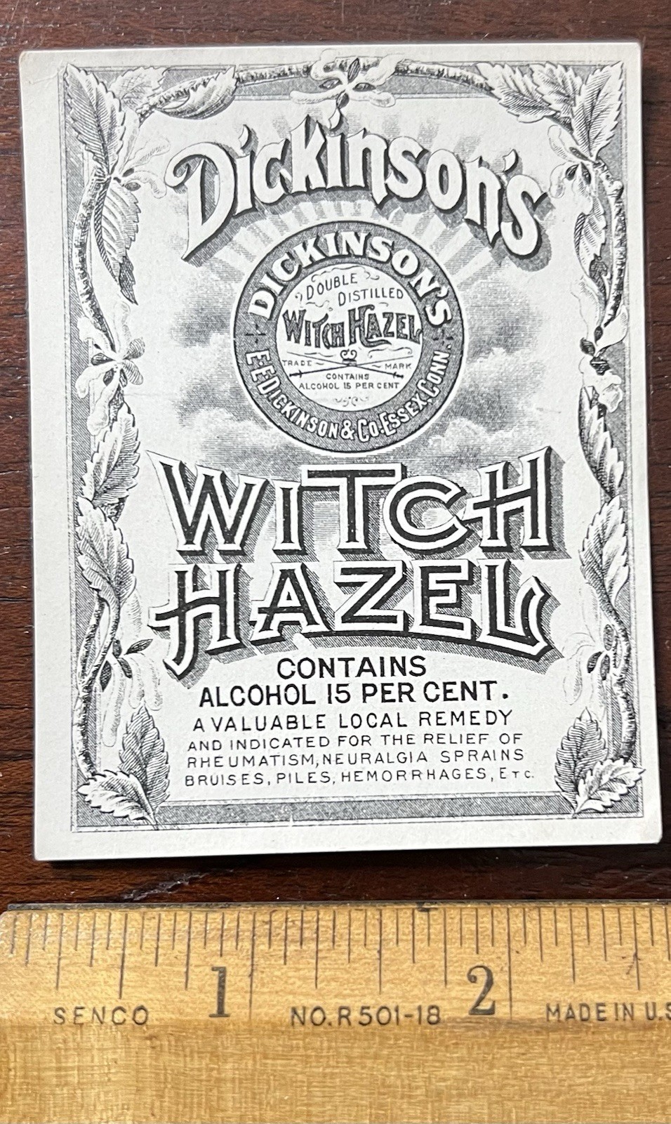 Dickenson\'s Witch Hazel Vintage Label. NOS