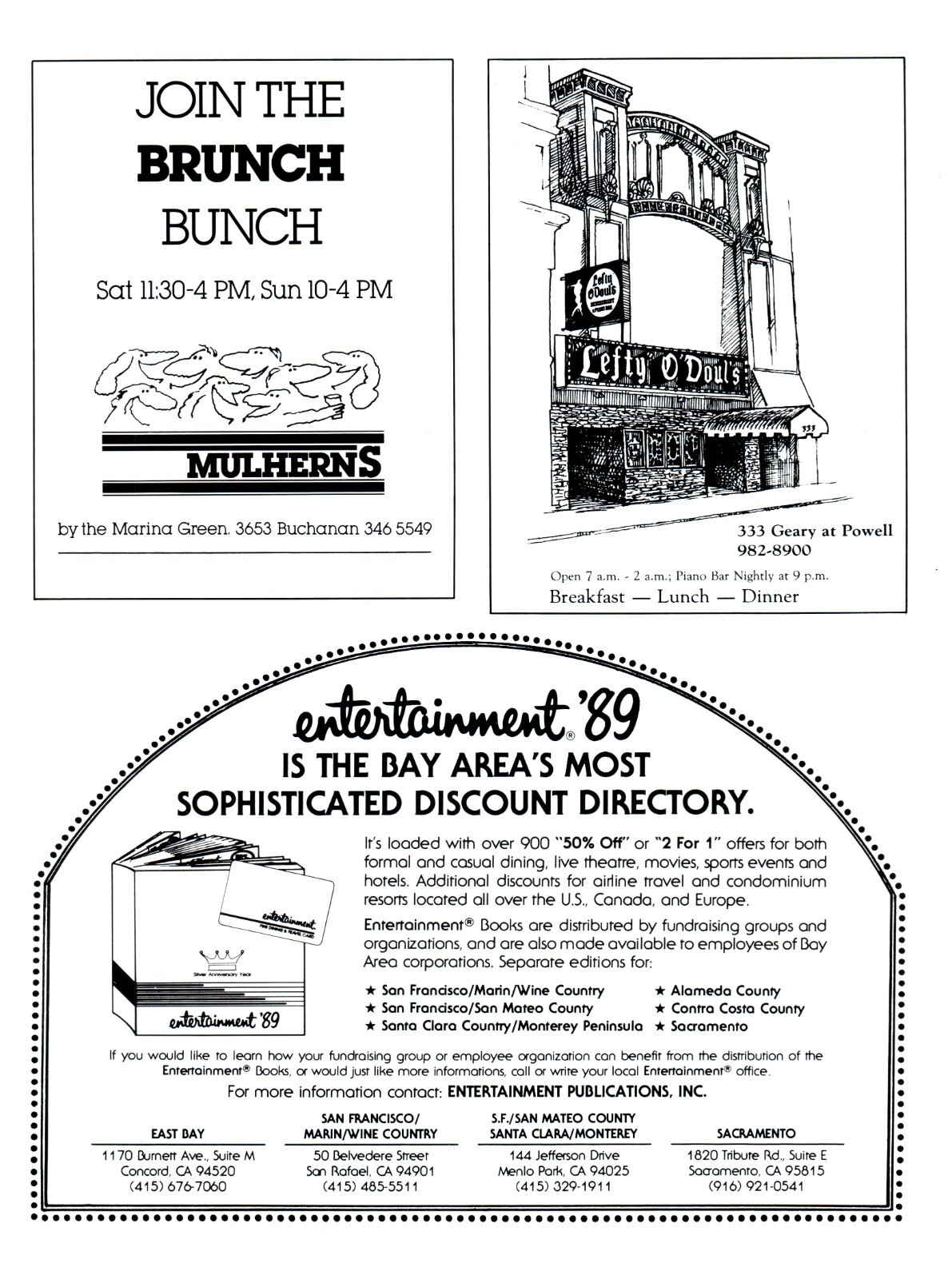 PRINT AD, 1989 Lefty O' Doul's Bar Restaurant 80's San Francisco Geary Powell