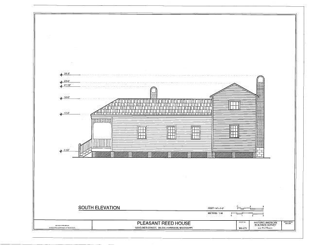 Photo:Biloxi Mississippi Pleasant Reed House 2002 South Elevation Drawing