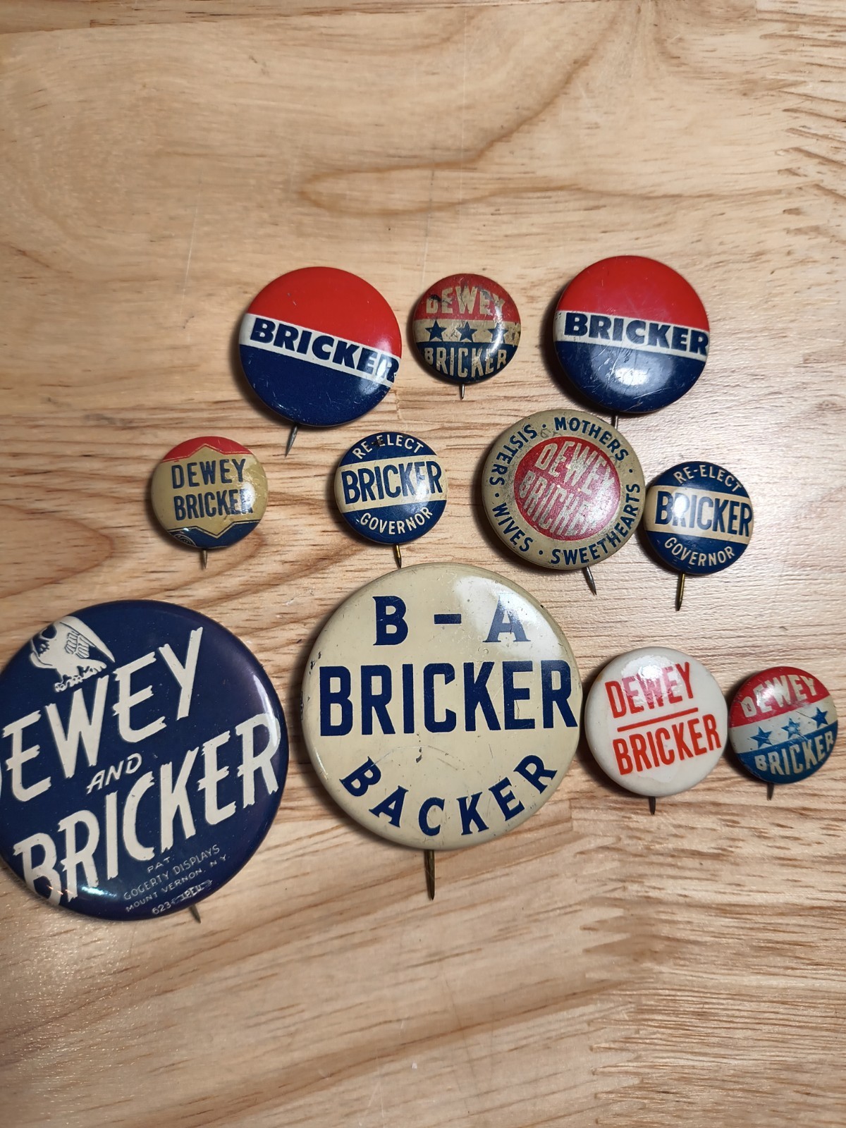 Vintage 1944 Dewey Bricker Political Campaign Button Pin Lot B-A-Bricker Backer