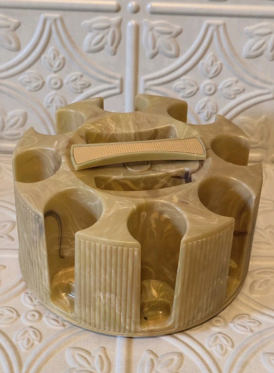 Vintage MCM Bakelite E.S. Lowe Poker Card/Chip Caddy Carrier Holder Marbled Gold