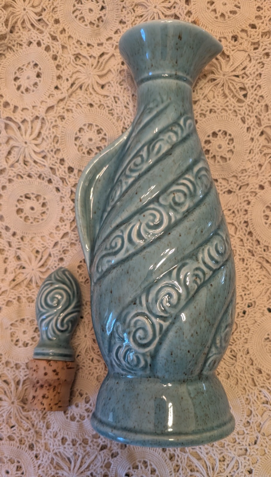 Vintage 1966 Jim Beam Regal China Turquoise Teal Swirl Decanter with Stopper