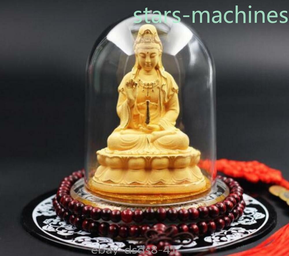 1pc 10cm Copper Statue Home Car Luck Golden Guan Yin Buddha Feng Shui Statue
