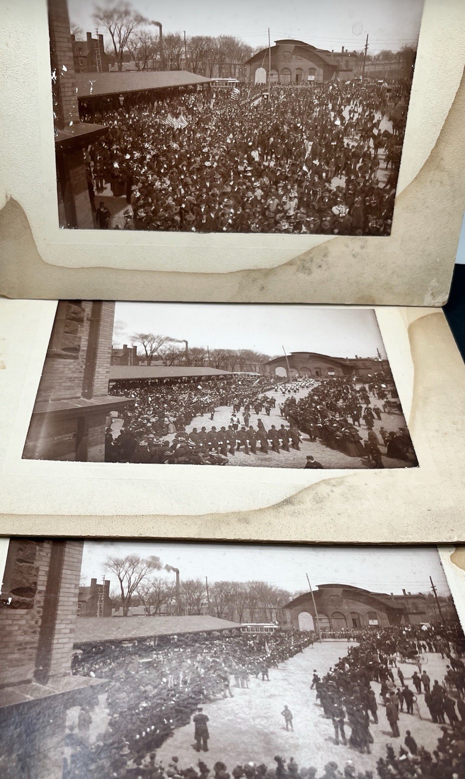 Antique Photos (3) 1896 Manchester NH Semi-Centennial Parade Military Flags Org.