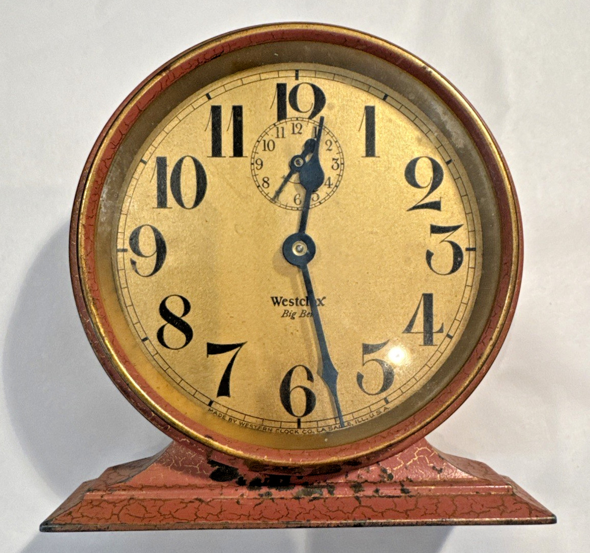 Antique 1927 Westclox Big Ben De Luxe Alarm Clock Pink Rose Gold Crackle