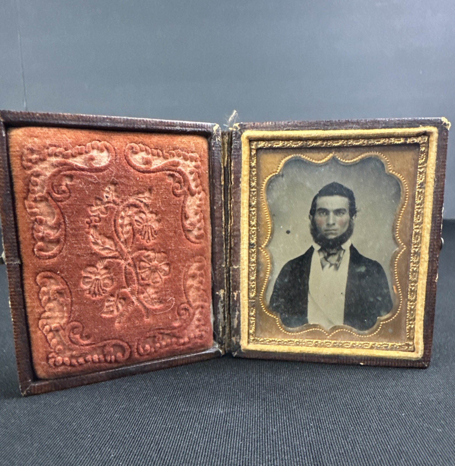 Antique 1/9th Ambrotype in Original Leather Case - Bearded Man In Suit C.1860’s