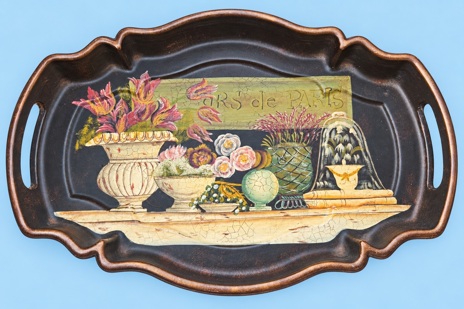 Vintage Tam San Designs Fleurs de Paris Hand Painted Floral Tray French Country