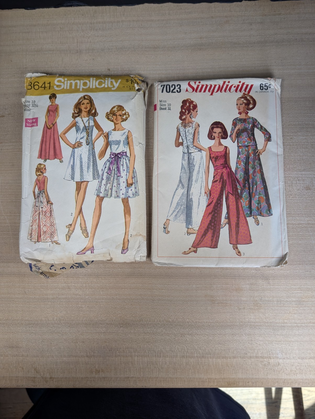 Set (2) 1960s Simplicity Sz 10 #8641 Dress (Cut) #7023 Jumpsuit (Uncut) Patterns