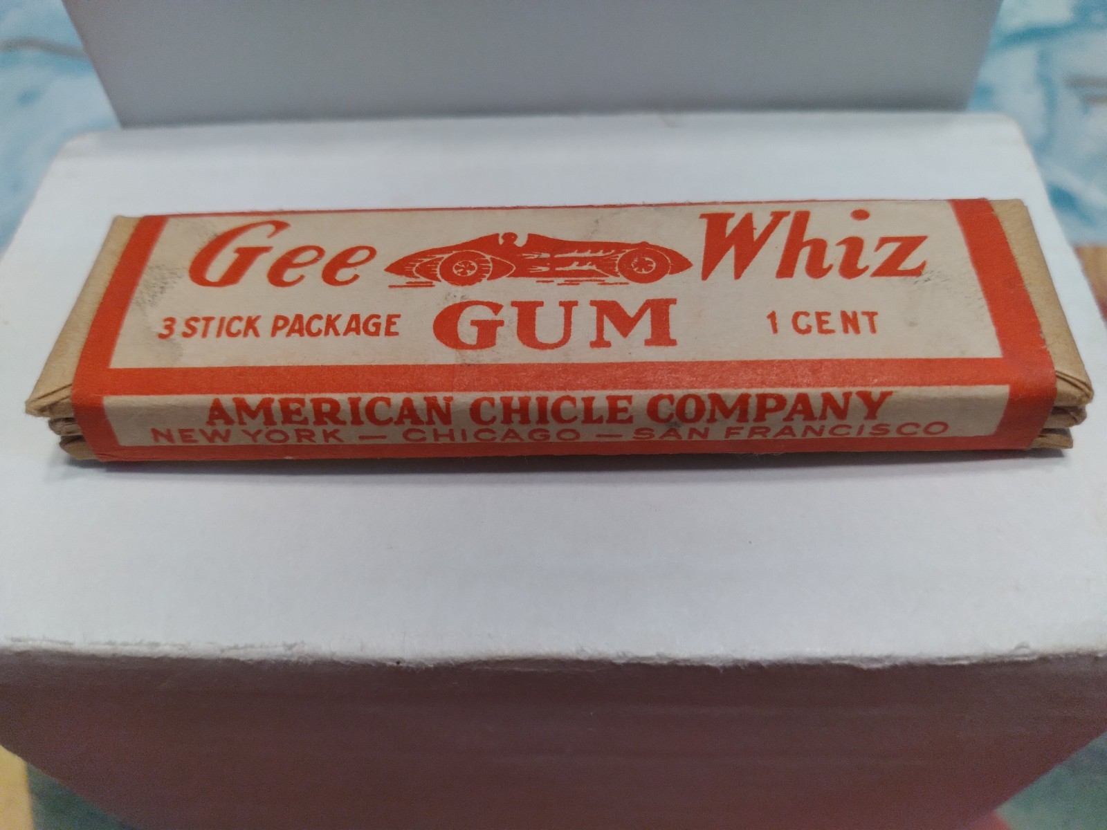 Vtg 1928 American Chicle Chewing Gum Wrapper Full 3 Stick Pack Gee Whiz