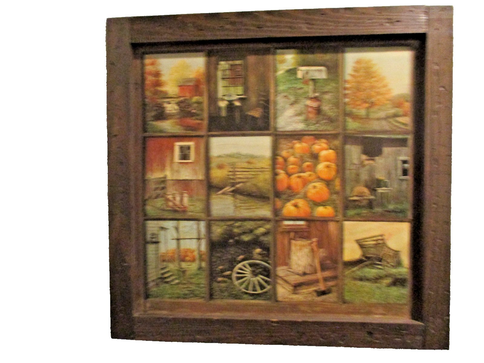 VTG Homco B Mitchell 12 Window Pane Picture Autumn Farm Home Interiors 25x 25.5