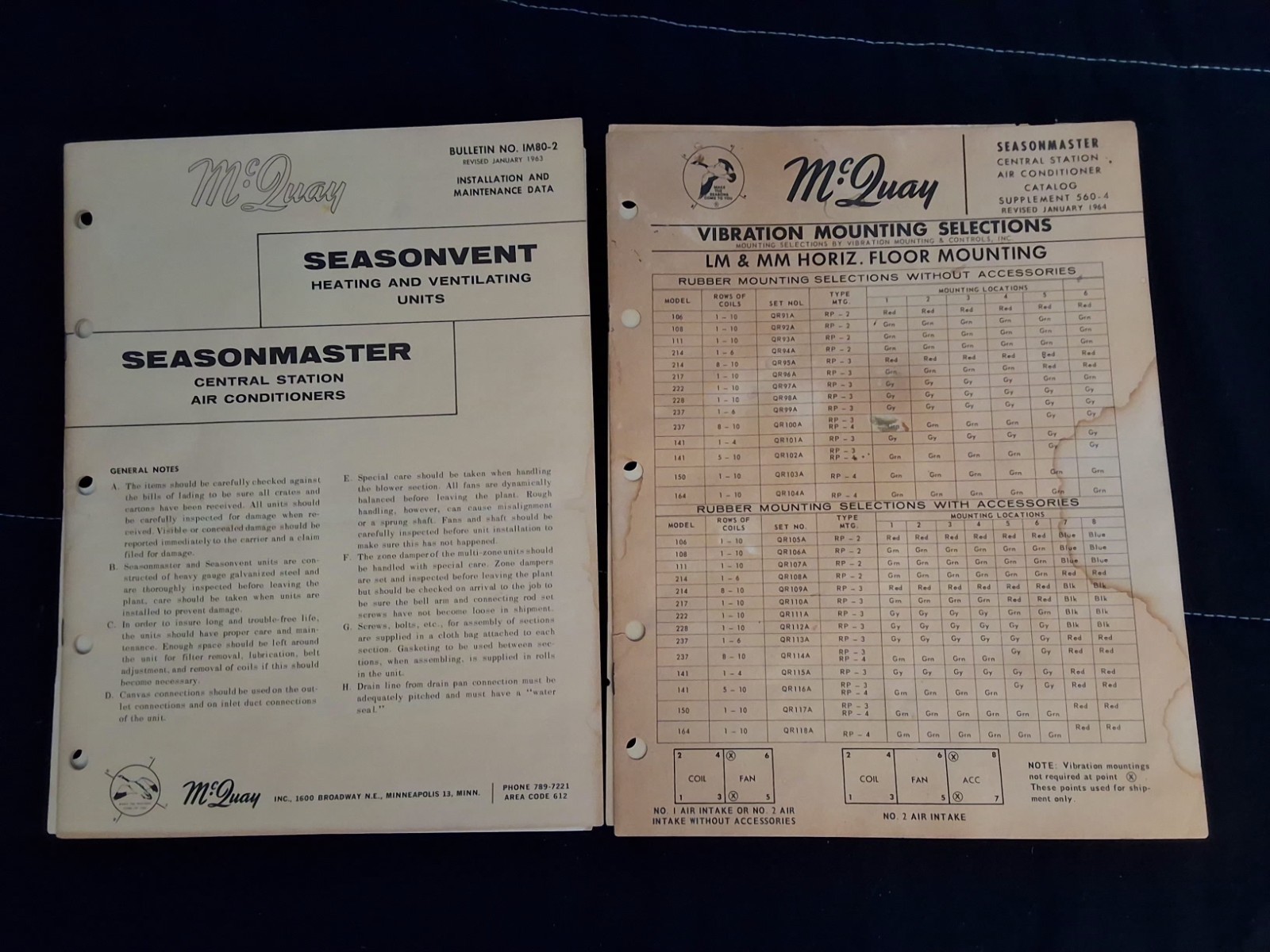 Vintage 1960\'s Ephemera Mcquay Air Conditioner Manuals