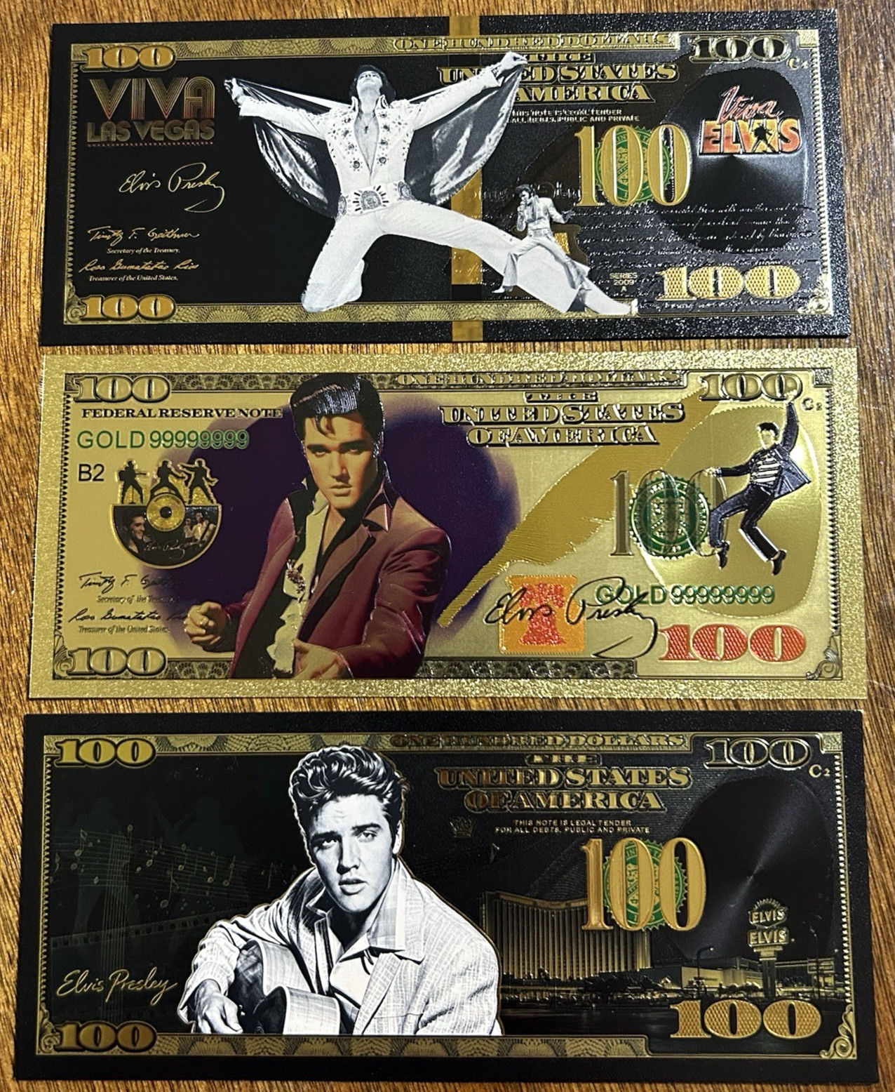 Elvis Commemorative 3 PC SET 24k Gold Foil Plated Novelty Bills Collectibles