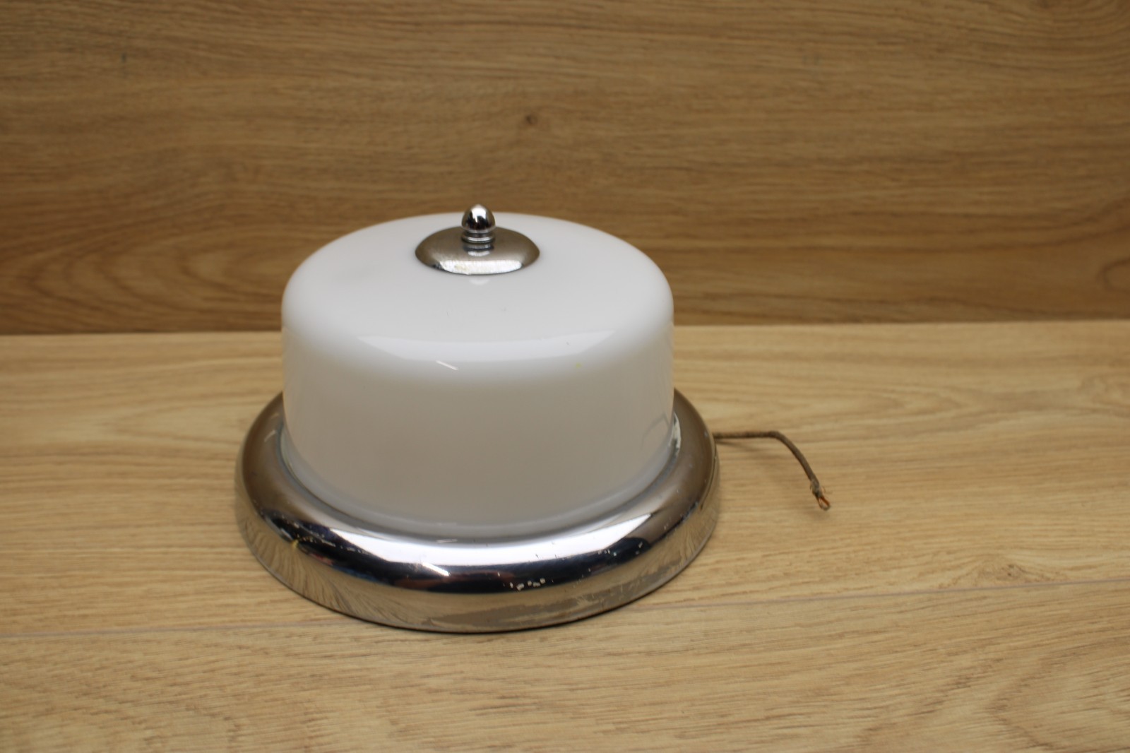 Vintage MOE Light MCM Flush Mount Ceiling Fixture Milk Glass Chrome 1950s