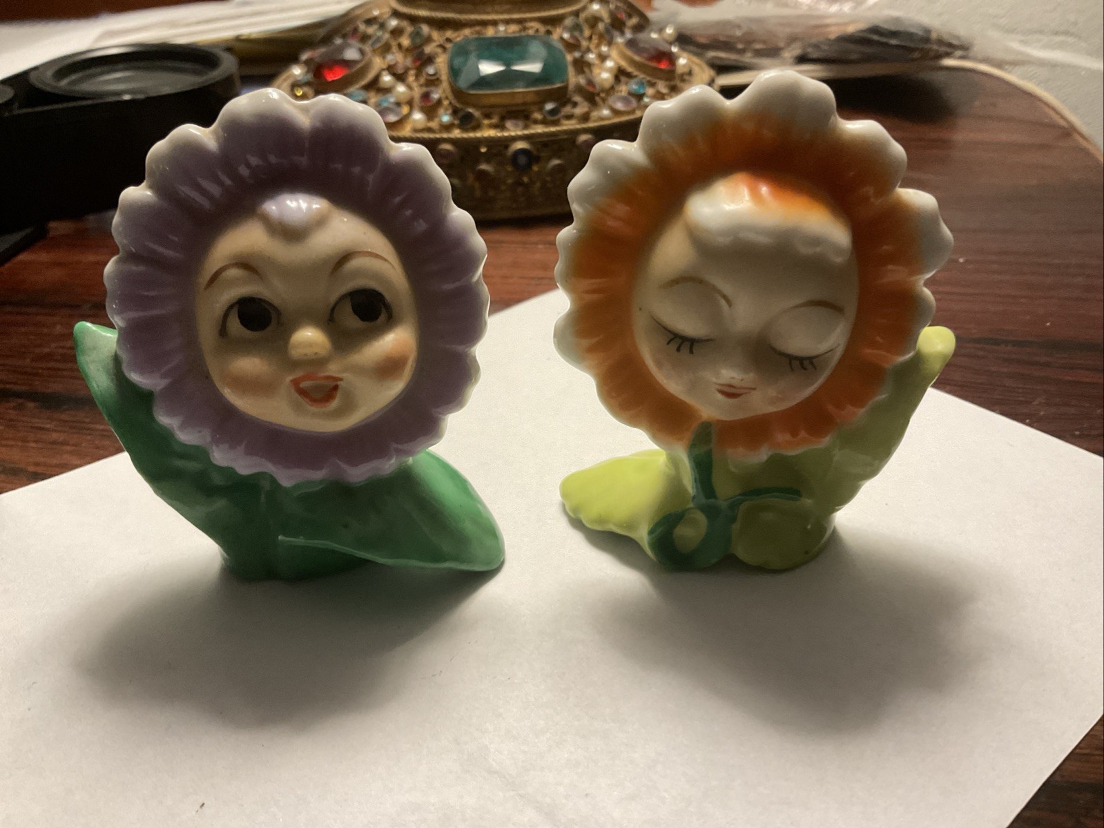 Vintage Kitsch PY Japan Anthropomorphic Flower Face Salt & Pepper Shakers Set