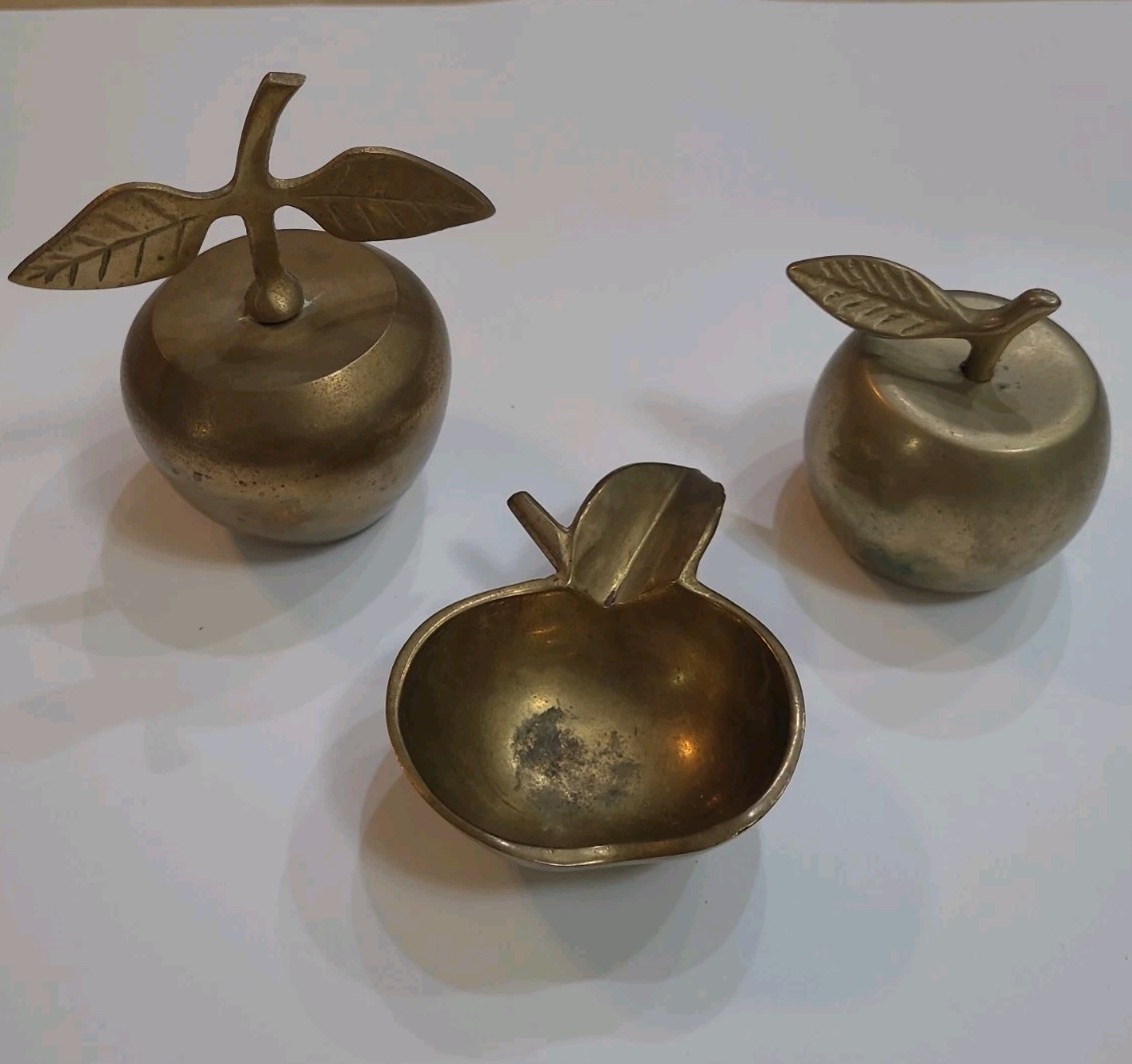 Vintage MCM Brass Fruit Bells And Small Bowl Home Decor - India - Set Of 3
