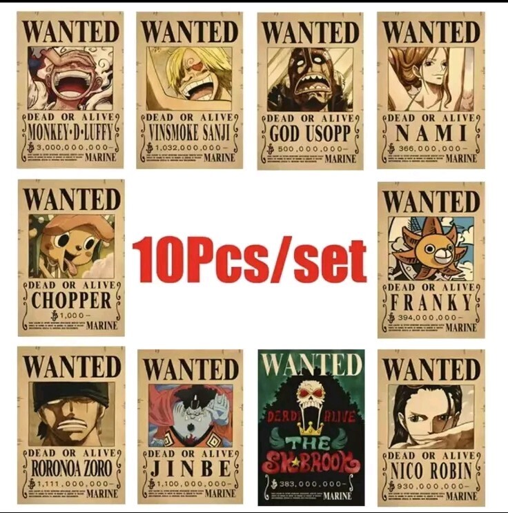 The latest version of Anime One Piece Straw Hat Pirates Wanted Posters 10 pcs