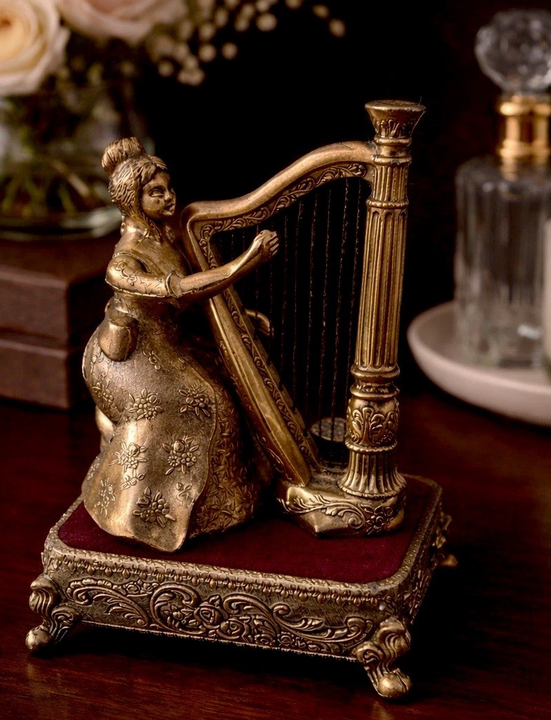 DEFECTIVE Rare Animated Westland Harp Lady Automaton Music Box  MidCentu G3D