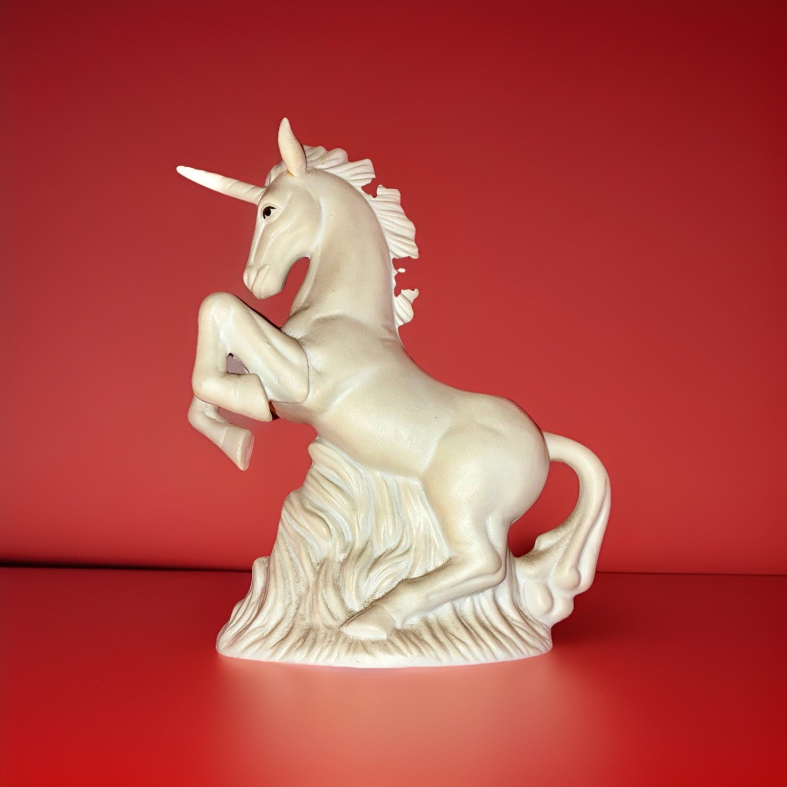 Vintage Porcelain Ceramic Rearing Unicorn Figurine White Stallion Fantasy Matte