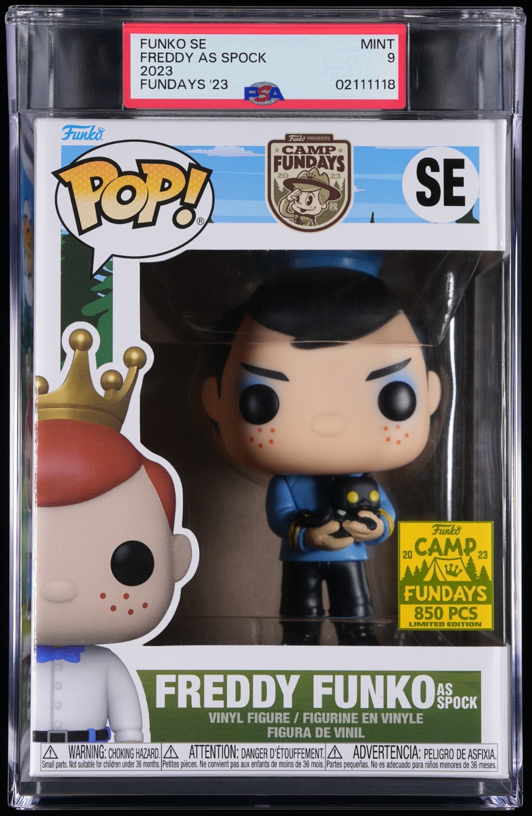 PSA 9 Freddy Funko as Spock With Cat Camp Fundays SDCA 2023 850 PCS