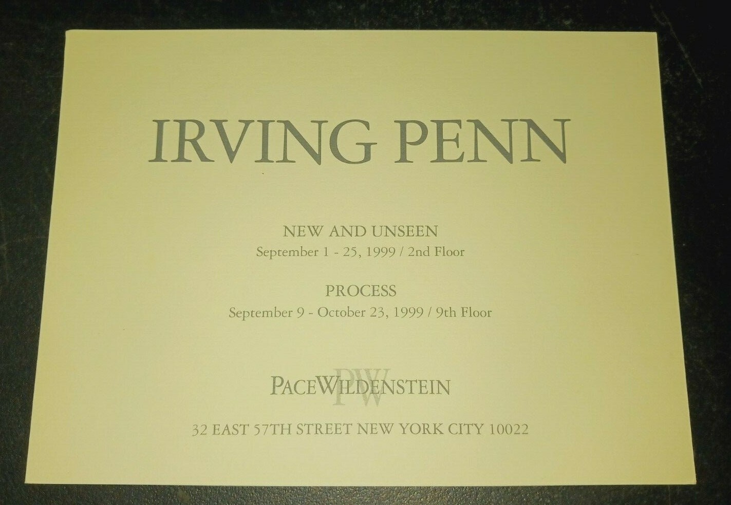 Irving PENN New and Unseen Process  art exhibition invitation 1999 NYC