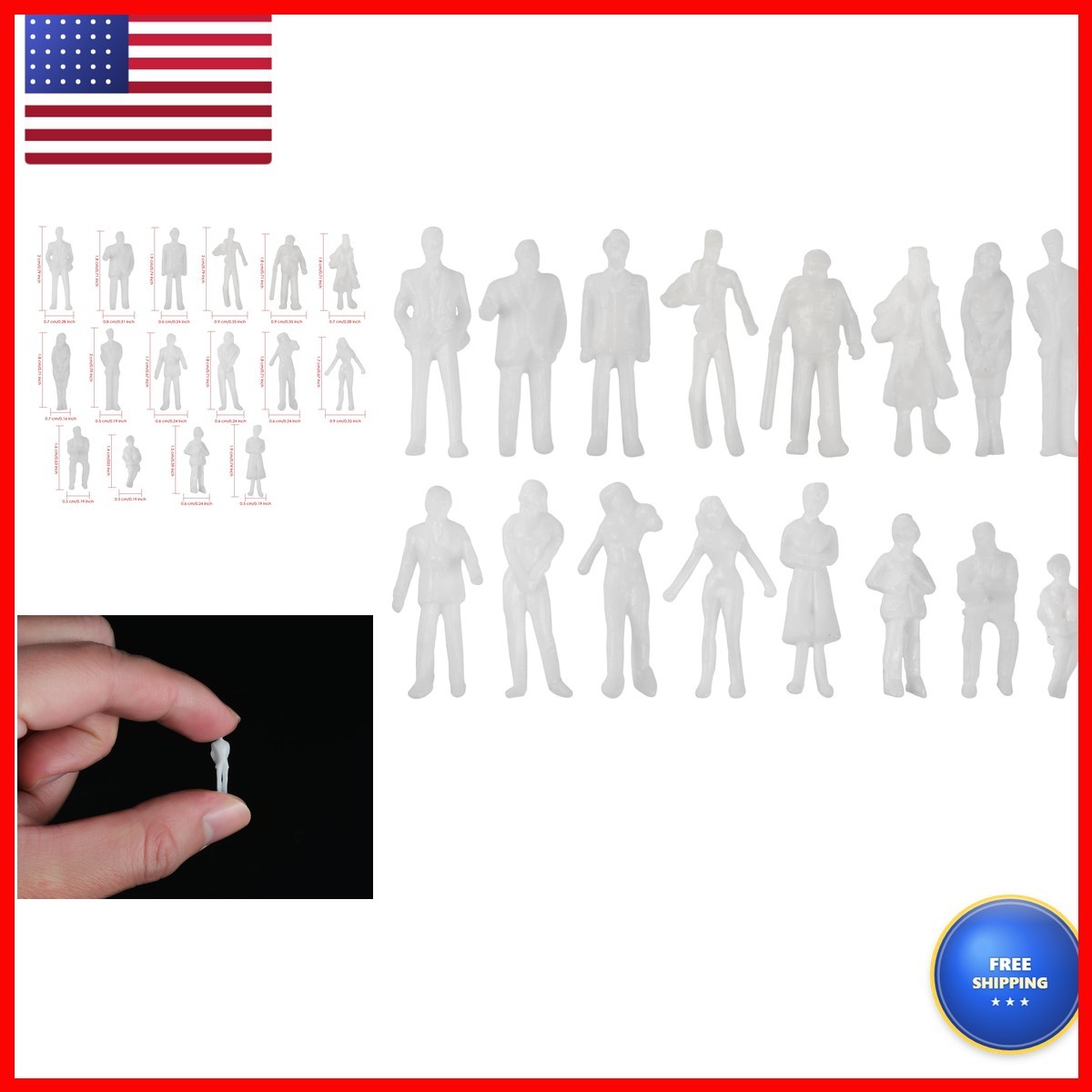 DS. DISTINCTIVE STYLE 100Pcs Mini People Figurines Unpainted Assorted Poses