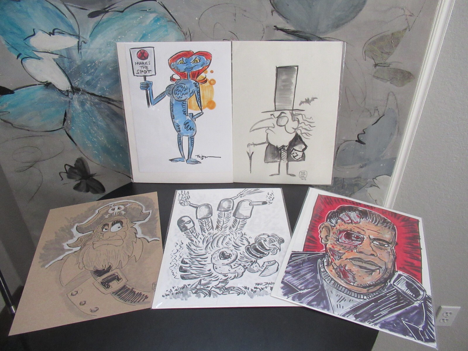 LOT OF 5 ORIGINAL SIGNED THE JANIMAL DRAWS COMIC SKETCHES ART WORK
