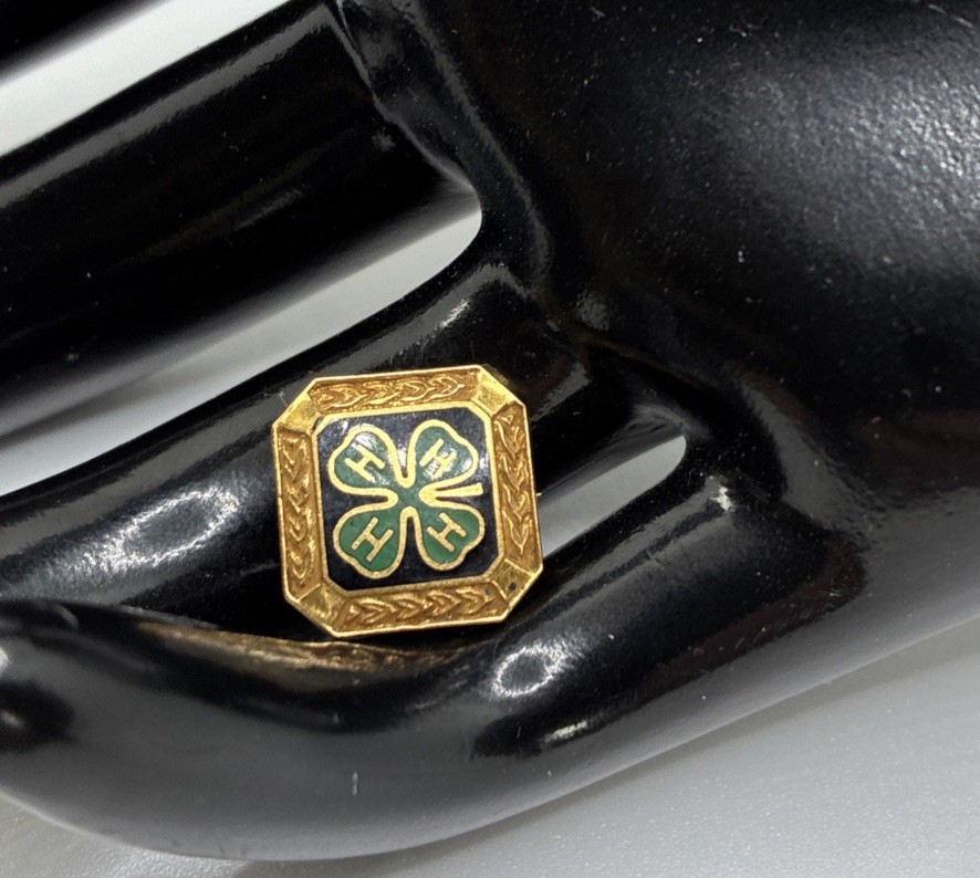 Vintage 4-H Club Pin 10K Gold Filled Green Clover Enamel Lapel Pin