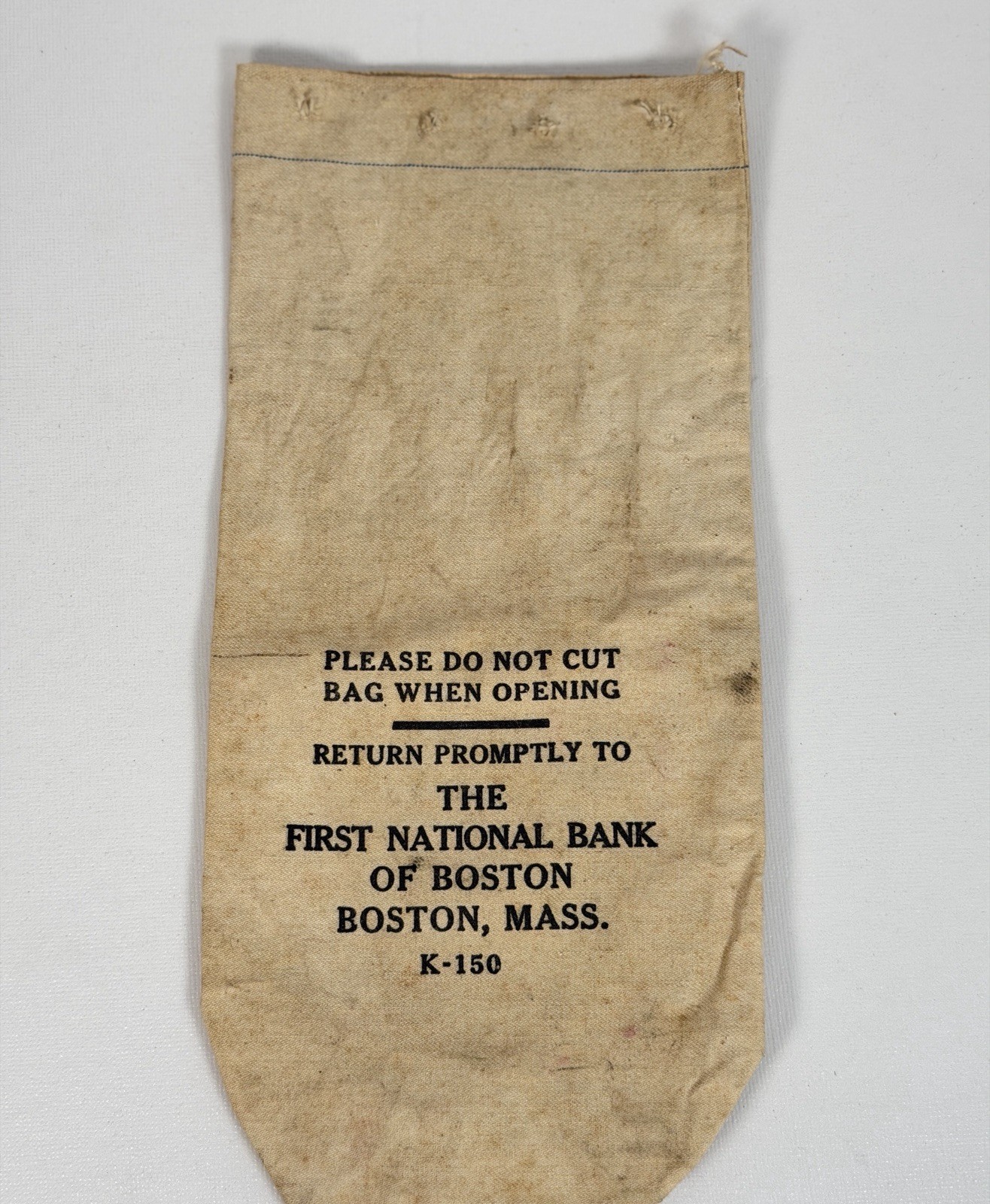 VTG First National Bank of Boston Canvas Deposit Bag K-150 Mid-Century Americana