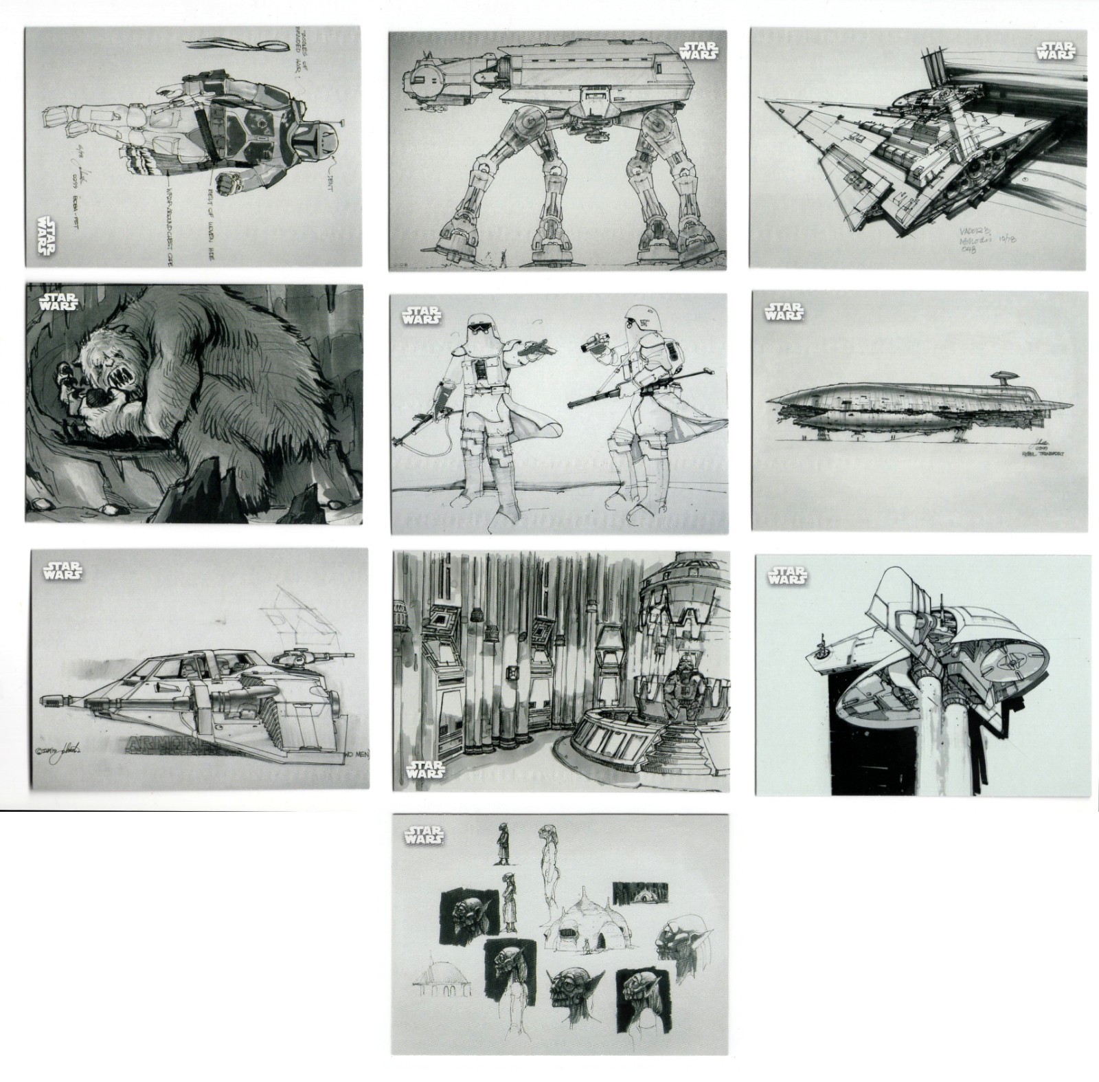 2019 Topps Star Wars Black & White-Empire Strikes Back- Concept Art- 10 Card Set