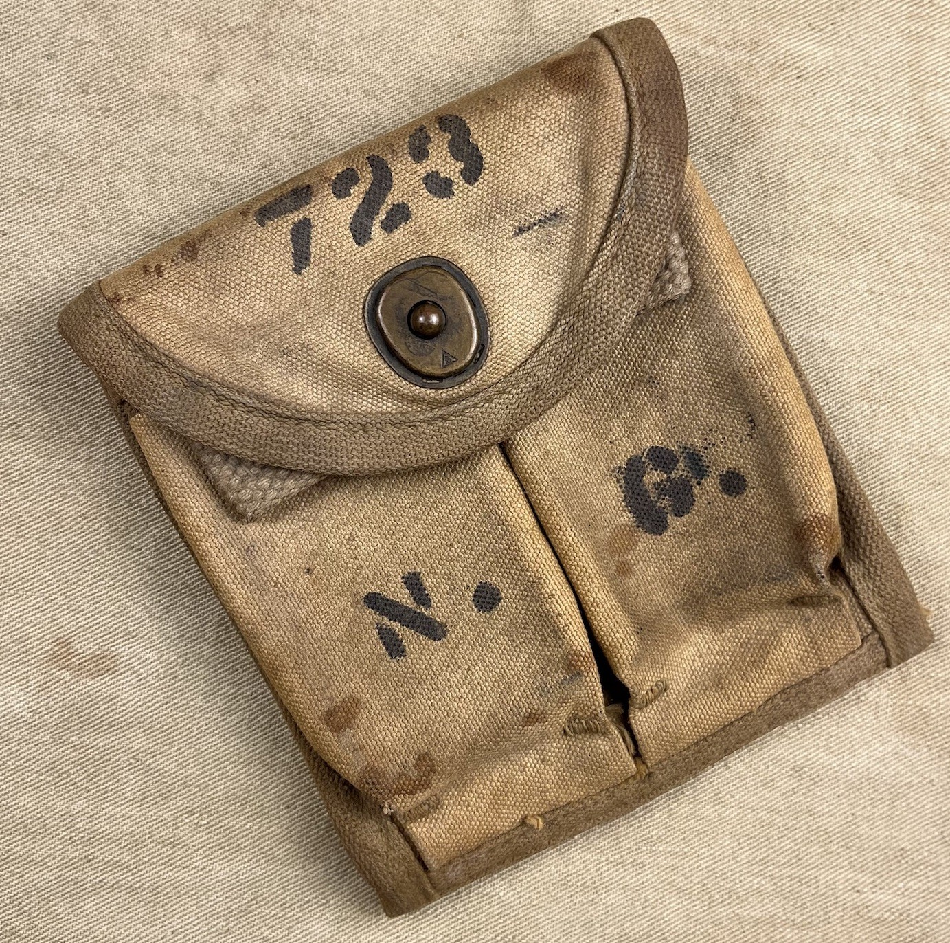 WWII USMC M1 Magazine Two Pocket Pouch WW2 US 1943 Named UNIS Marked USN