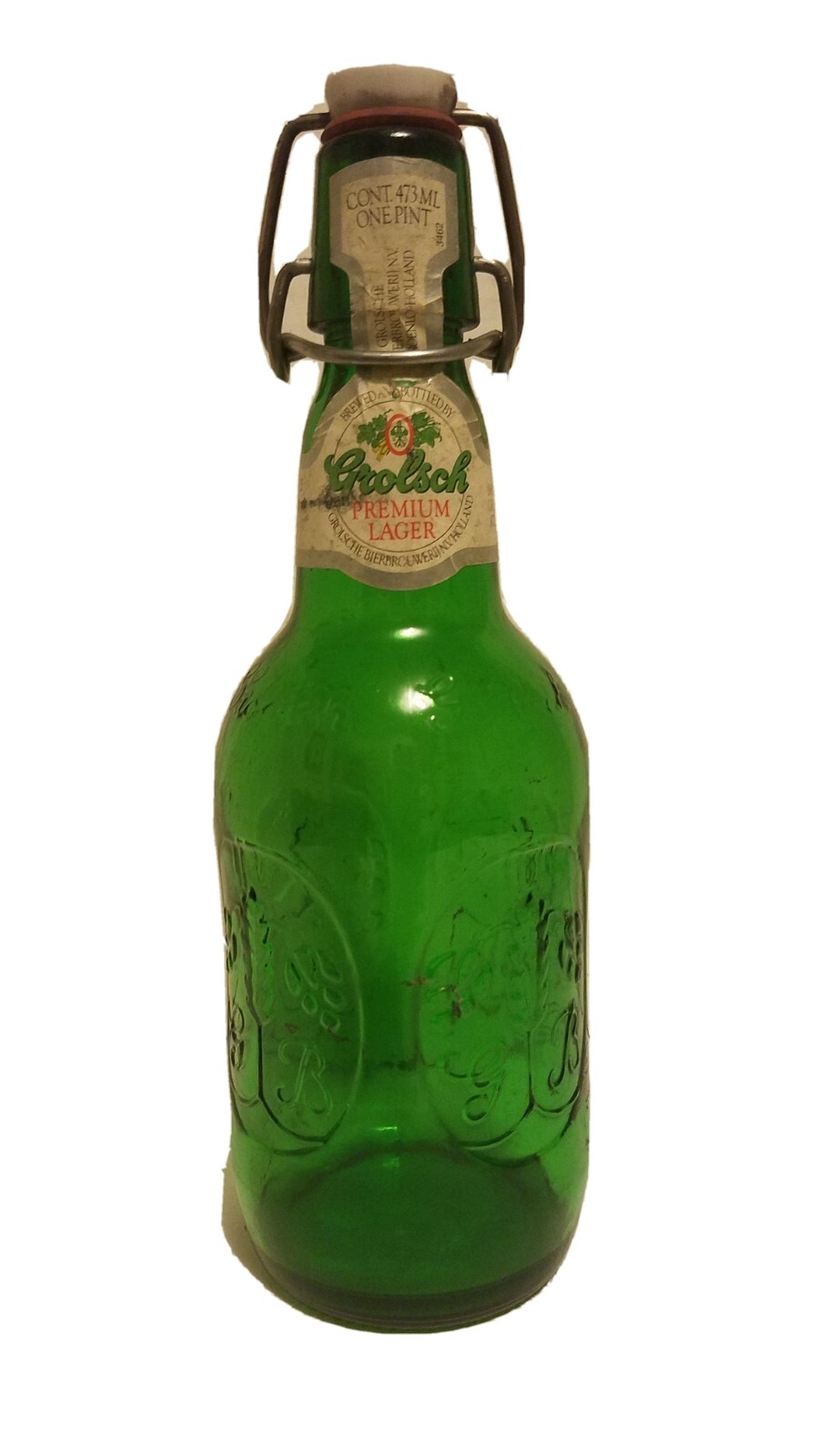 Vintage One Pint Grolsch Flip Top Beer Bottle, Green Flip top Beer Bottle