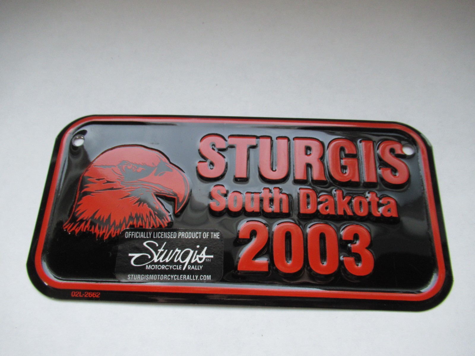 Sturgis South Dakota 2003 Eagle Motorcycle License Plate Black Orange Harley